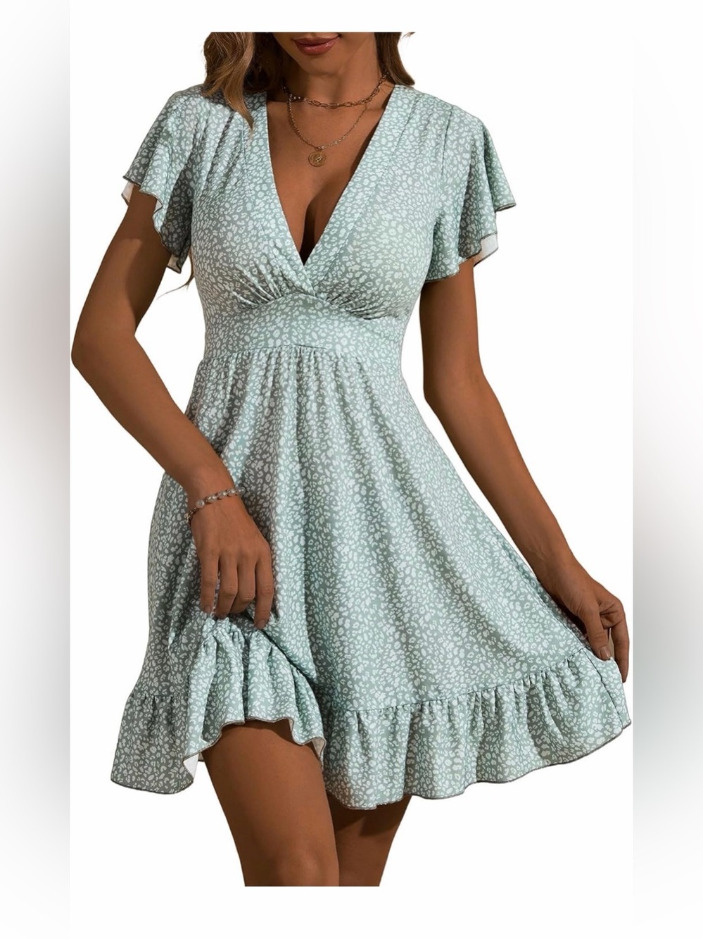 TORARY Womens Sun Dress  Floral Cap Sleeve Wrap V Neck Ruffle A-Line S